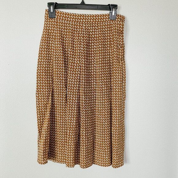 SK & Company Vintage 100% Silk Copper Gold Luxe Pleated Midi Skirt, Size 8 - Picture 1 of 9